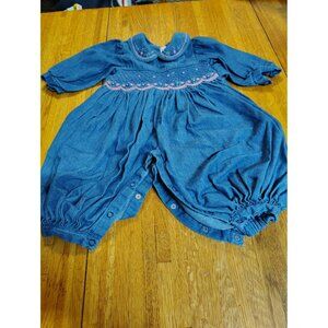 Lord and Taylor vintage flared leg denim jumper embroidered floral girls 12 mont